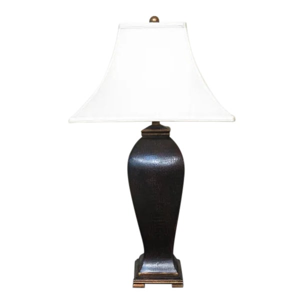 1990s Raschella Leather Textured Lamp With Shade For Sale
