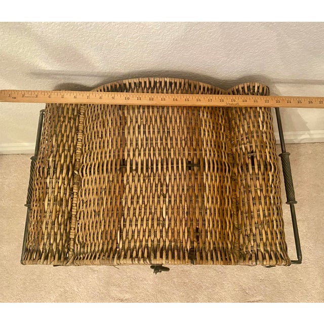 Vintage Woven Rattan Bombay Storage Chest With Lid Wrought Iron Scroll Feet, Handles, and Latch. For Sale - Image 9 of 17