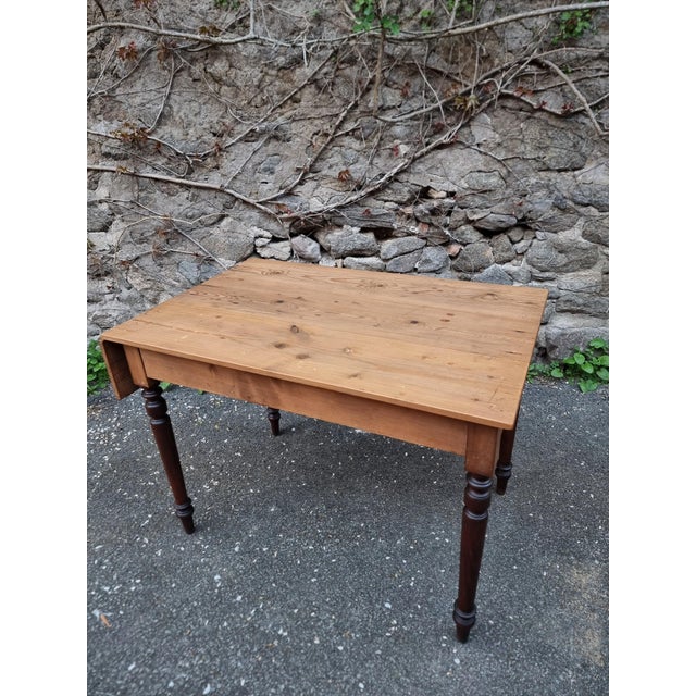 Vintage Pine Drop-Leaf Table with Turned Beech Legs, France, 1930s For Sale - Image 12 of 16