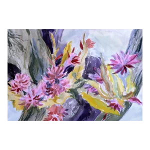 Chrysanthemums & Colorful Abstract - Two Sided Watercolor by Les Anderson
