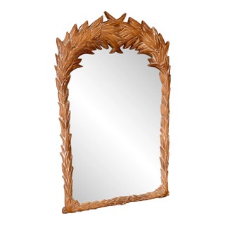 Vintage Coastal Regency Carved Sculptural Palm Leaf Wall Mirror Manner of Serge Roche For Sale