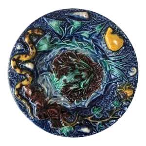 Late 19th Century Thomas Sergent Majolica Palissy Frog Wall Platter