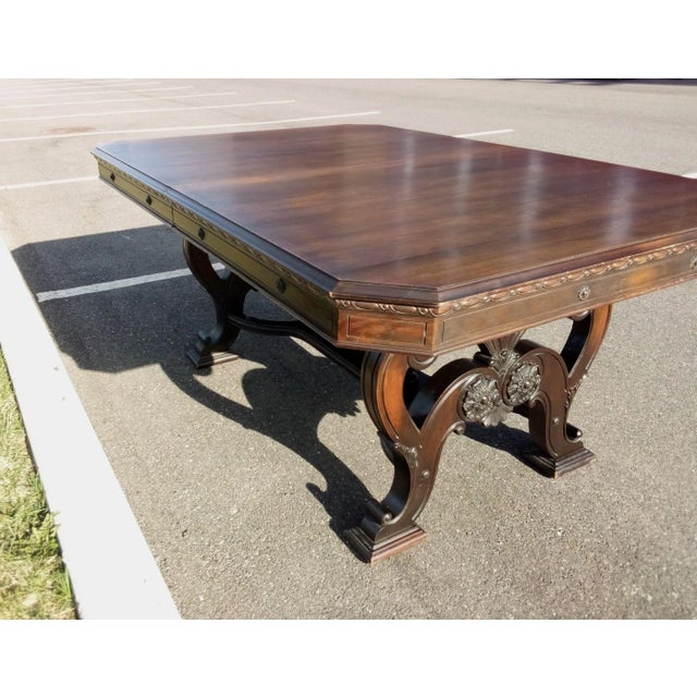 Reserve set at 1279 Beautiful Late 19th Century Antique Jacobean Walnut Trestle Base Dining Table Measure's: 60" Long 32"...