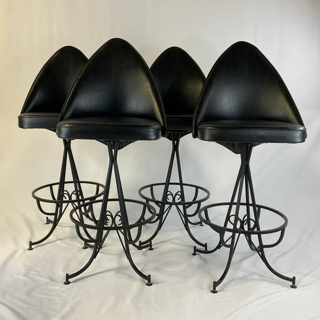 Mid-Century Modern 1960s Wrought Iron & Black Leatherette Daystrom Barstools - Set of 4. For Sale - Image 3 of 13