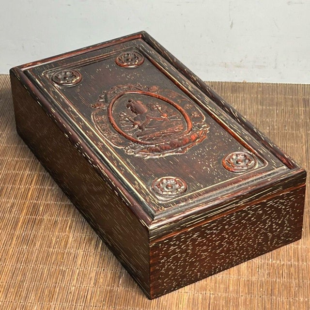 Brown Vintage Bloodwood Rectangular Storage Box, Hand Carved Thousand-Hand Kwan Yin Relief, Chinoiserie Keepsake Box For Sale - Image 8 of 9