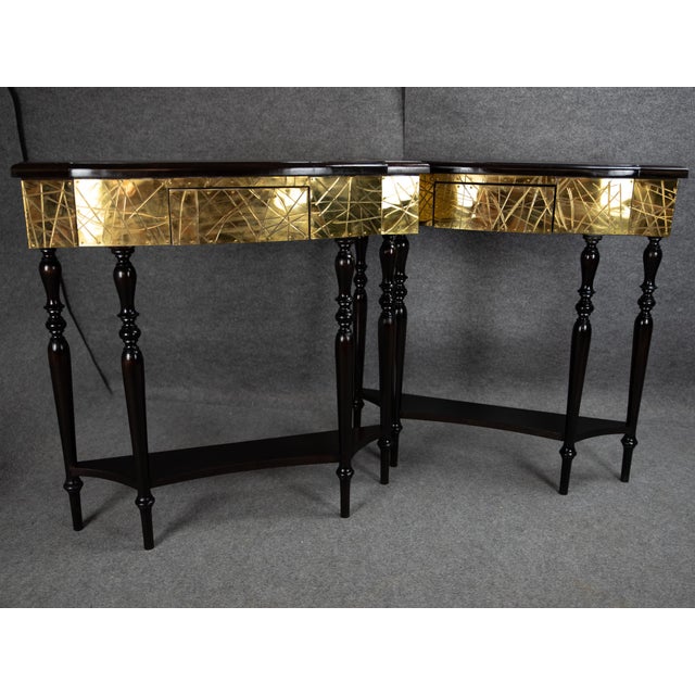 Italian Walnut and Brass Console Table from Justfurnituress SRL, Set of 2 For Sale - Image 9 of 11