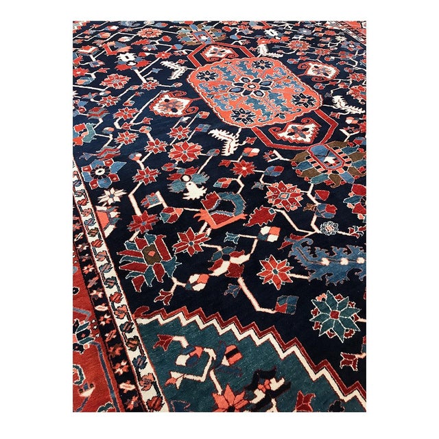1930s Antique Persian Serapi Wool 13x19 Blue & Red Handmade Oversized Area Rug #1143922 For Sale - Image 5 of 8