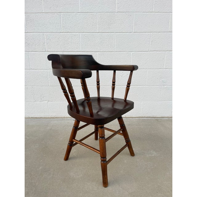 Vintage Windsor Inspired Pub Style Captain’s Chair For Sale - Image 4 of 15