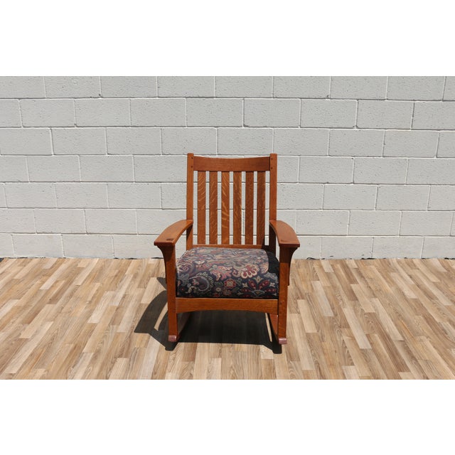 A beautiful 1940s Mission-style rocking chair crafted from solid oak with classic Arts & Crafts influence. This timeless...