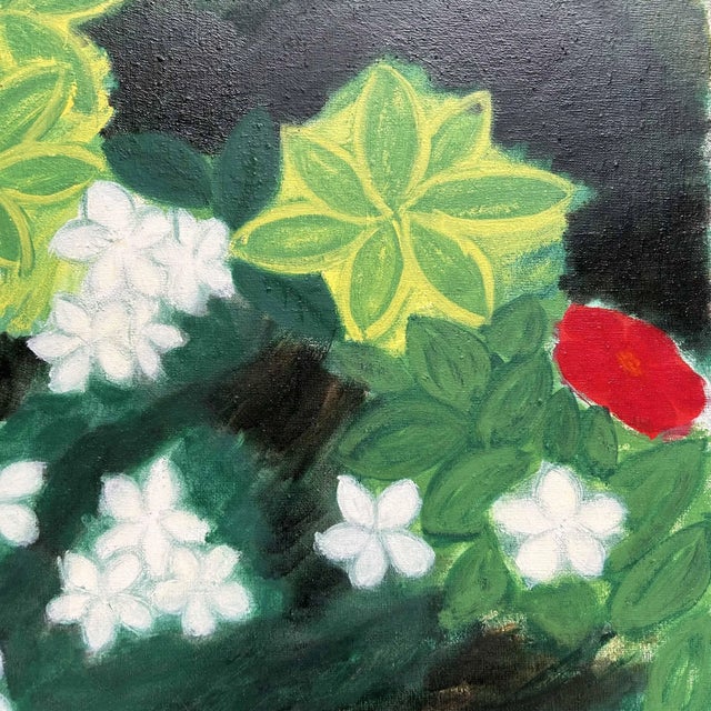 Colorful oil painting by the Japanese artist Makoto Igarashi, titled: 'White and Red Flowers' (白い花と赤い花). Dimensions: 73 cm...