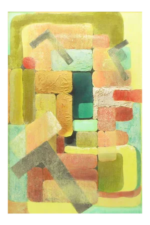 Abstract Relief Cubist Inspired Mixed Media on Canvas