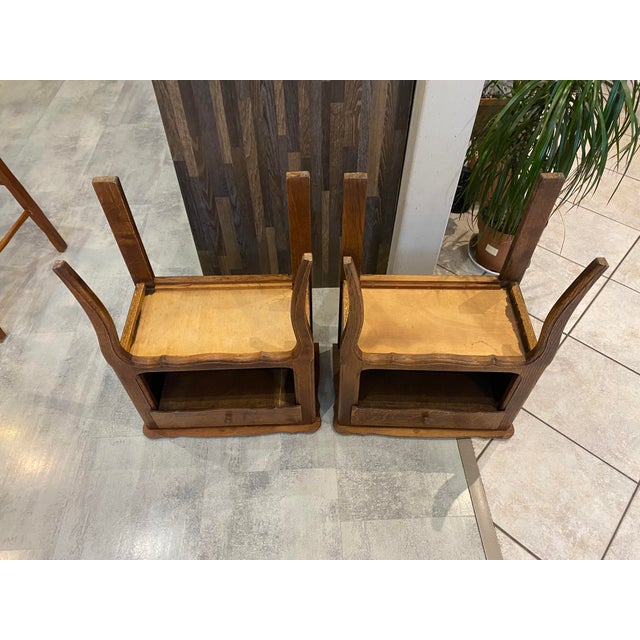 Oak Bedside Tables with Drawers and Niches, 1950s, Set of 2 For Sale - Image 12 of 14