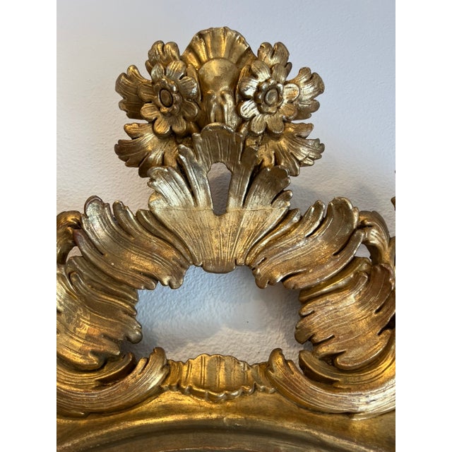 Mid-Century Italian Rococo Revival Giltwood Mirror With Elaborate Foliate Crest For Sale - Image 10 of 15