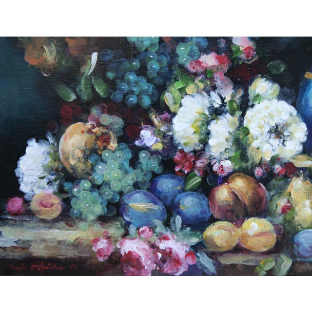 Impressionist Abundant Floral Still Life Oil Painting, Signed 1999, Framed 36x29 by Gerdell Schroder For Sale - Image 3 of 4