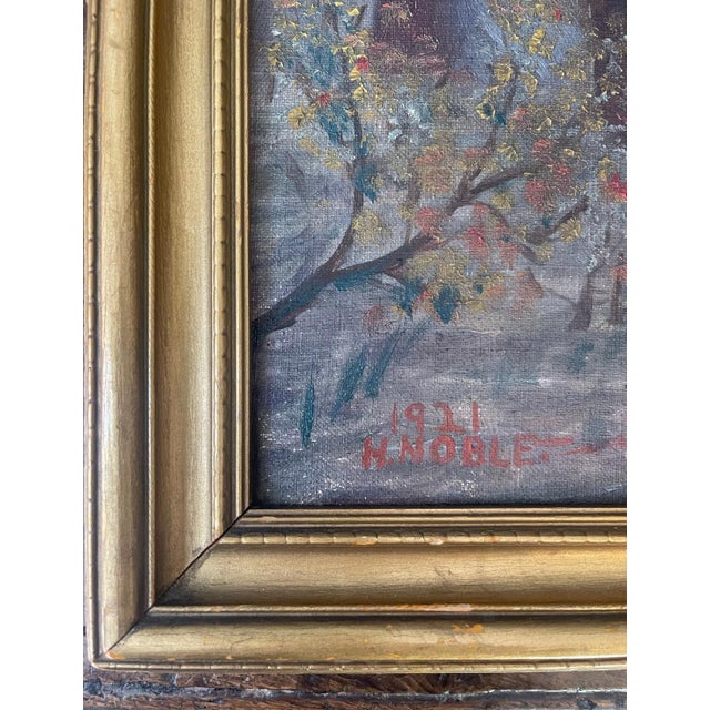 Textile 1921 Original Oil Painting by H. Noble – Native American Figure at Sunset – Antique Landscape Art For Sale - Image 7 of 12