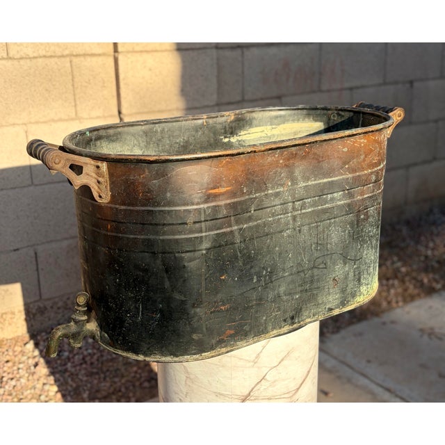 Early 20th Century Large Revere Copper Antique French Boiler Wash Tub, Basin, Cook Pot, Firewood Vessel With Lid For Sale - Image 5 of 12