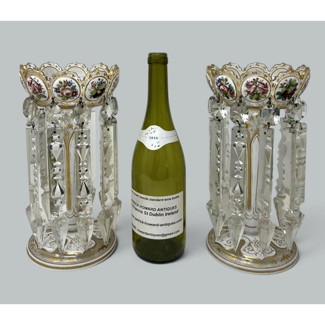 Antique Crystal Glass Bohemian Enamel Pair Overlaid Lusters Candlesticks 19thCt For Sale - Image 10 of 10