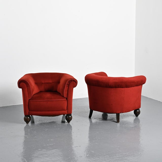 Art Deco Red Velvet Armchairs, France, 1920s, Set of 2 For Sale - Image 6 of 16