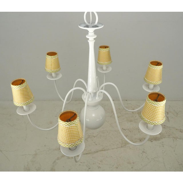 Restored Vintage Cottage White Steel Six Arm Chandelier For Sale - Image 6 of 10
