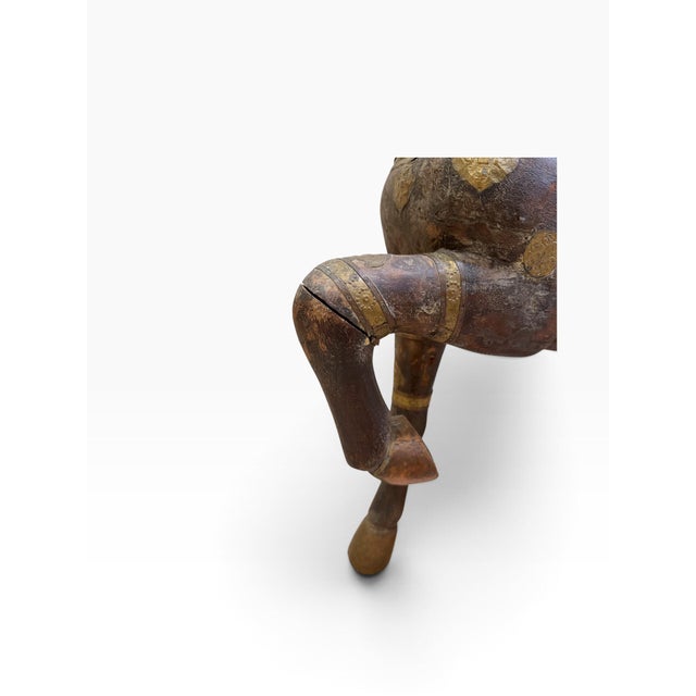 Wood Grand 38" Vintage Rajasthani Hand-Carved Wooden Horse With Hammered Brass & Copper Cladding For Sale - Image 7 of 11