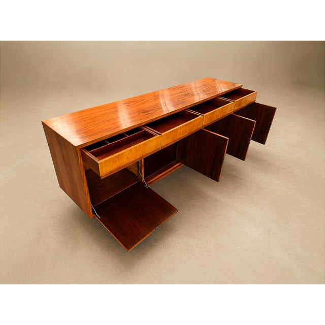 1960s Brazilian Modern Four-Door, Four-Drawer Caviúna Credenza With Drop-Front Bar, 1950s, Brazil For Sale - Image 5 of 18