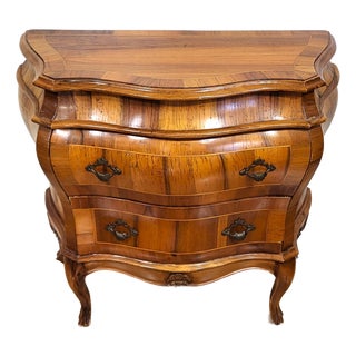 Vintage Italian 20th C Venetian Bombe Walnut & Olivewood Chest Commode For Sale