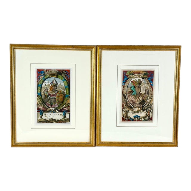 1671 John Ogilby "America" Engravings Aztec and Inca Kings Pair For Sale