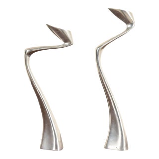 Matthew Hilton Postmodern Aluminum Swan Candlesticks, Pair For Sale