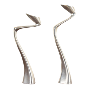 Matthew Hilton Postmodern Aluminum Swan Candlesticks, Pair