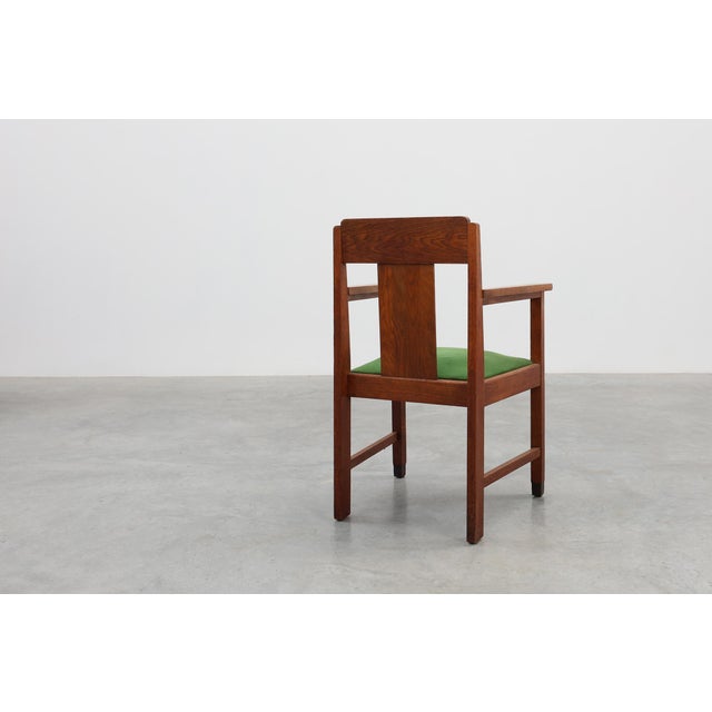 Amsterdamse School Oak and Velvet Side Chair, the Netherlands, 1920s For Sale - Image 9 of 15