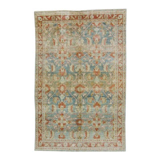 1940s Vintage Allover Blue Terra Cotta Hand Knotted Rug - 4’6” X 6’10” For Sale