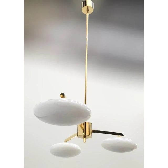 Italian Trio Pendant Polished Brass Glossy White Shade Flush Mount by Fabio LTD For Sale - Image 3 of 6