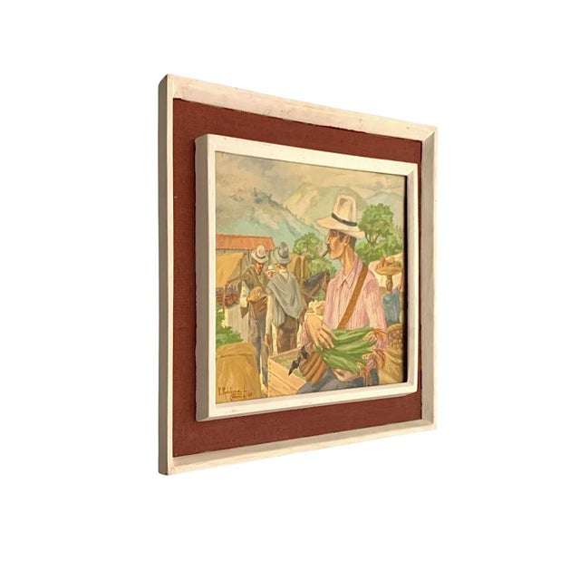 Expressionism Late 20th Century Painting the Market Latin American Scene Oil on Canvas Signed R. Rodríguez 1968 For Sale - Image 3 of 6