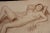 Reclining nude study of a woman with her leg up on the bed and her eyes closed. The work is signed by the artist. The...