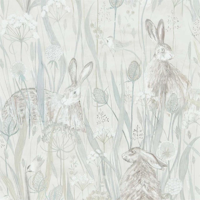 Sanderson Dune Hares Wallpaper in Mist/Pebble For Sale