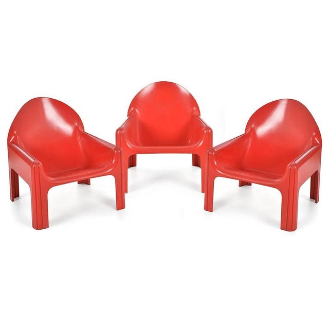 Red Plastic Armchairs by Gae Aulenti for Kartell, Set of 3 For Sale - Image 11 of 11