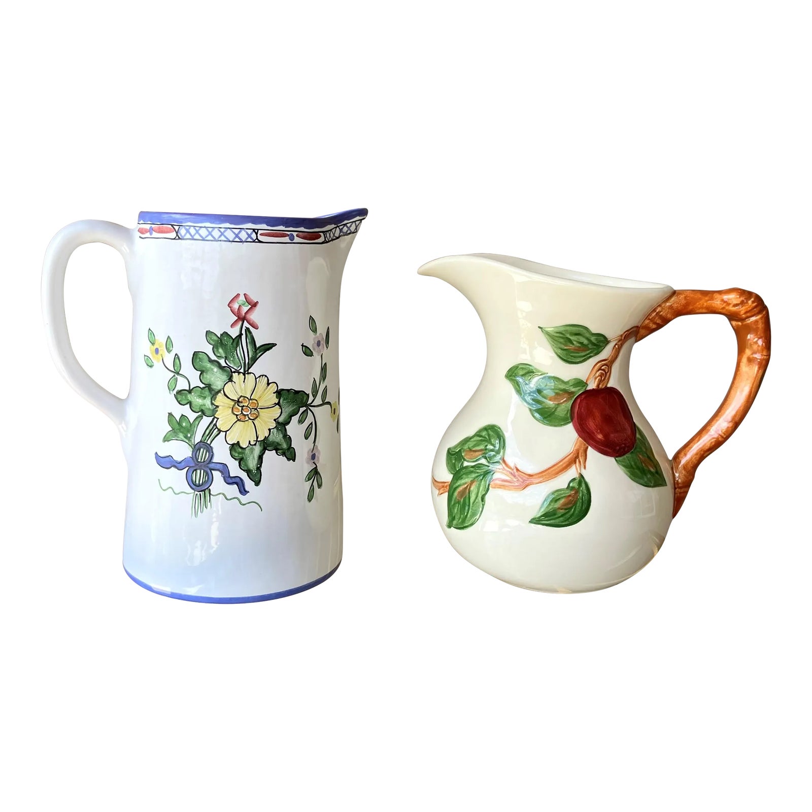 フランス ヴィンテージ 手刺繍シェフのキッチン図ブルーワーク 1930〜50年代 Circa 1950 Franciscan Ware Apple Jug & Circa 1980 Tiffany & Co