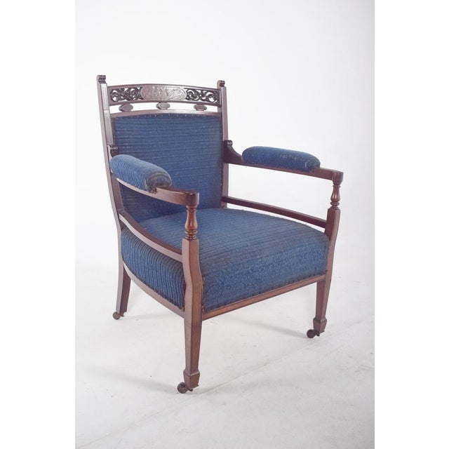 English Ladys Chair in Blue Upholstery For Sale - Image 6 of 15