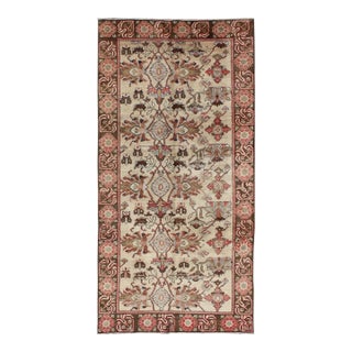 Vintage Oushak Rug From Turkey With All-Over Floral Design in Ivory, Brown & Red 4'4" X 9'5" For Sale
