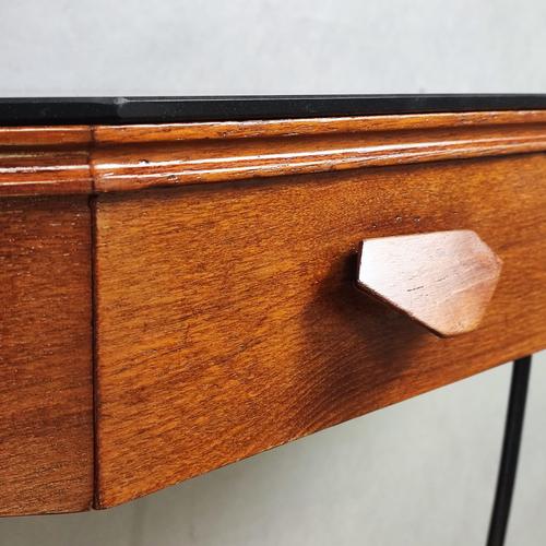 Wall-Mounted Console Table with Drawer in Mahogany and Black Glass, 1960s For Sale - Image 6 of 8