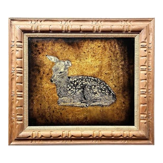 1960s Jack White (1933-2006) Fawn Deer Original Framed Echruseos Gold Leaf Art For Sale