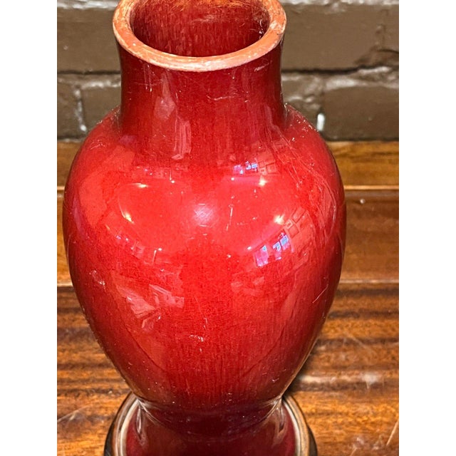 Chinese Chinese Oxblood Sang De Boeuf Red Glazed Porcelain Vase Qianlong Mark & Base For Sale - Image 3 of 7