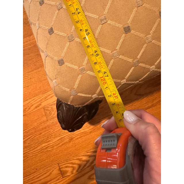 Wood Late 20th Century Queen Anne Walnut Bench / Ottoman in Brunschwig & Fils Upholstery – Carved Cabriole Legs For Sale - Image 7 of 8