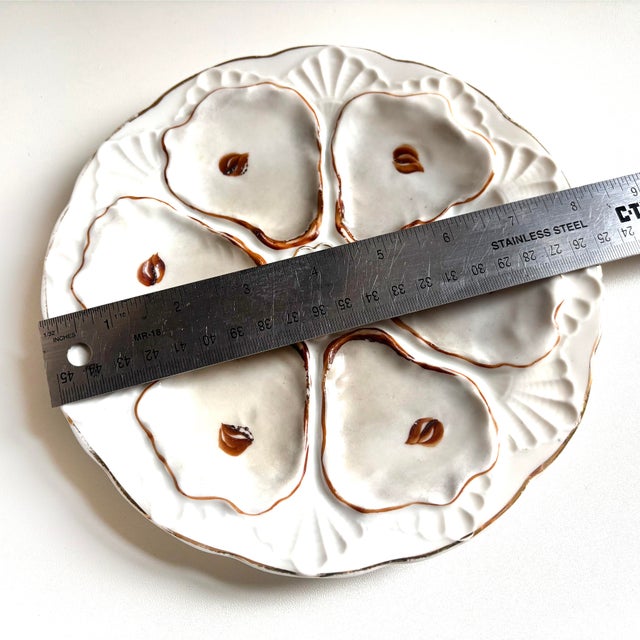 Victorian Antique Oyster Plate – Molded Shell Design, Hand-Painted Brown Accents For Sale - Image 3 of 5