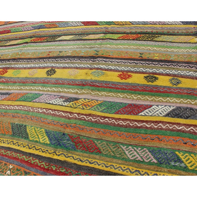 Mid 20th Century Mid 20th Century Vintage Turkish Kilim Rug With Colorful Stripe and Diamond Motif Designs For Sale - Image 5 of 12