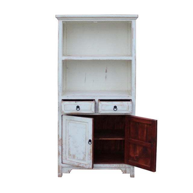 Oriental Distressed Cream Off White Open Shelf Bookcase Chairish
