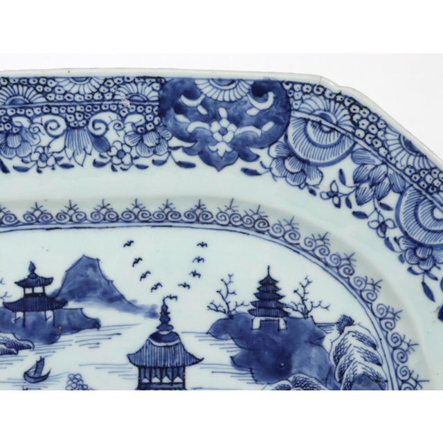 Ceramic Grand River Landscape: Chinese Export Blue & White Porcelain Large Platter For Sale - Image 7 of 12