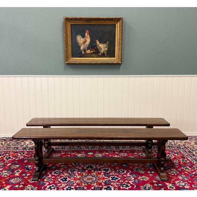 1930s Antique French Farmhouse Benches Banquette Seating Pair Window Seats For Sale - Image 5 of 14