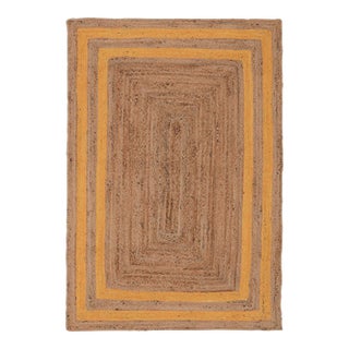 5'x7' Orangish Yellow Jute Braided Rectangle Boho Chic Rug For Sale