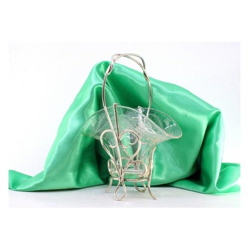 Metal Acid-Etched Glass and Silver Candy Box with Interlaced Handle and Coiled Feet For Sale - Image 7 of 7